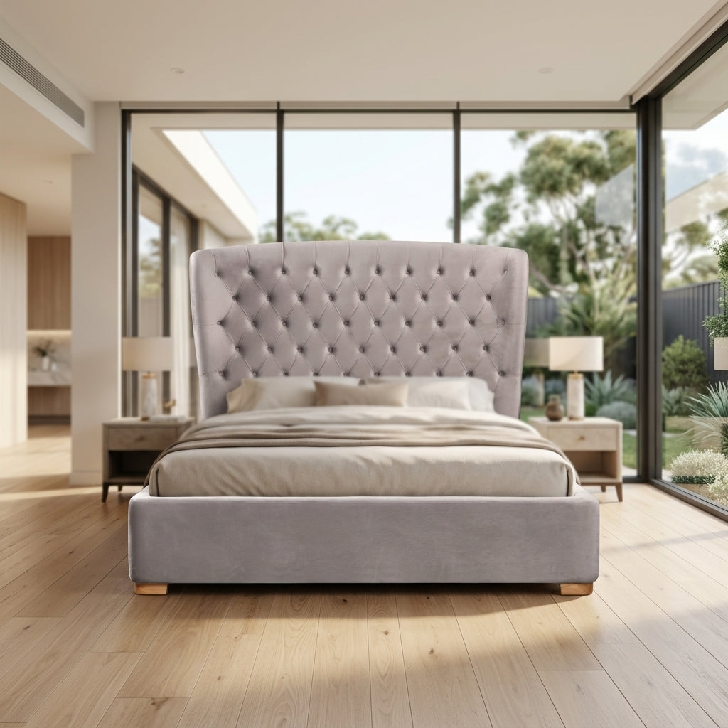 Raina Fabric Double Bed Frame Mink Beige