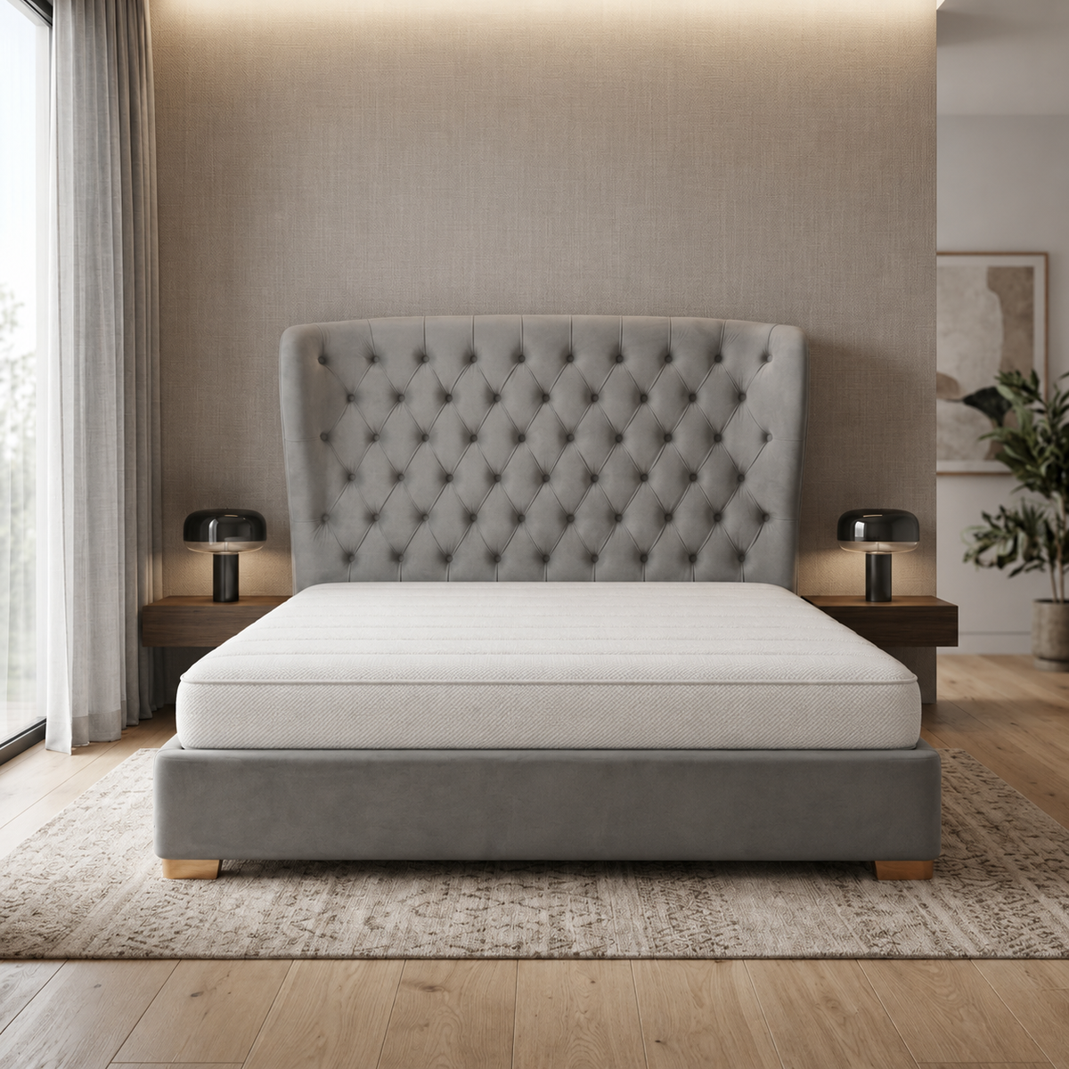 Raina Fabric Double Bed Frame Silver Grey