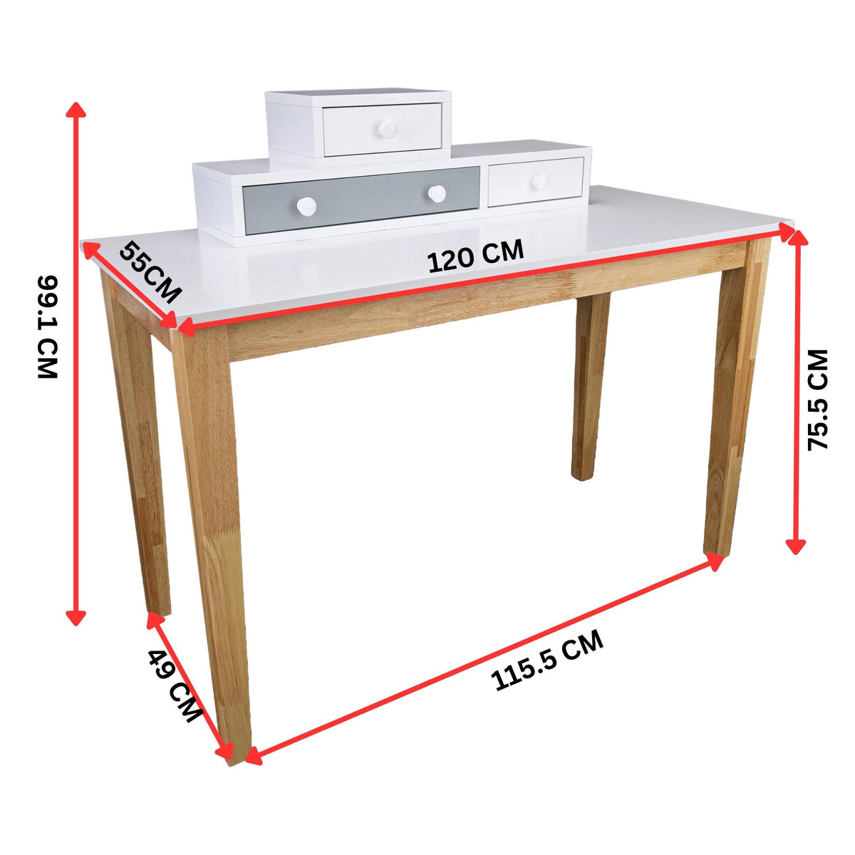 Reader Kids Children Study Computer Desk 120cm Table Rubber Wood - Grey