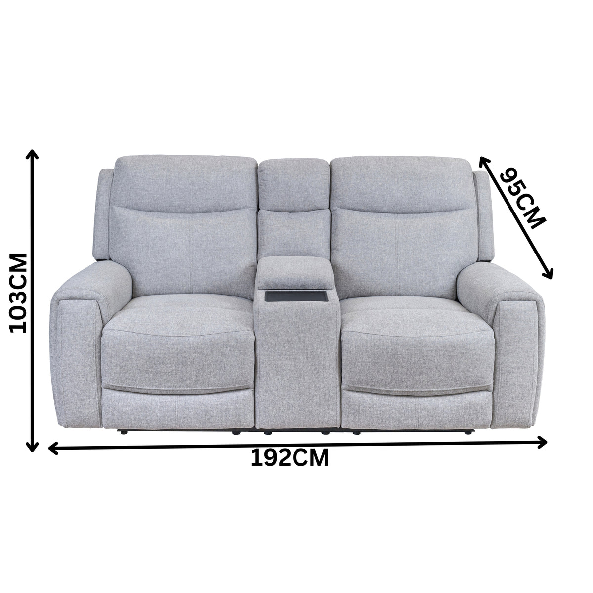 Regal 2 Seater Electric Recliner Fabric Console Lounge Light Grey