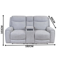 Regal 2 Seater Electric Recliner Fabric Console Lounge Light Grey