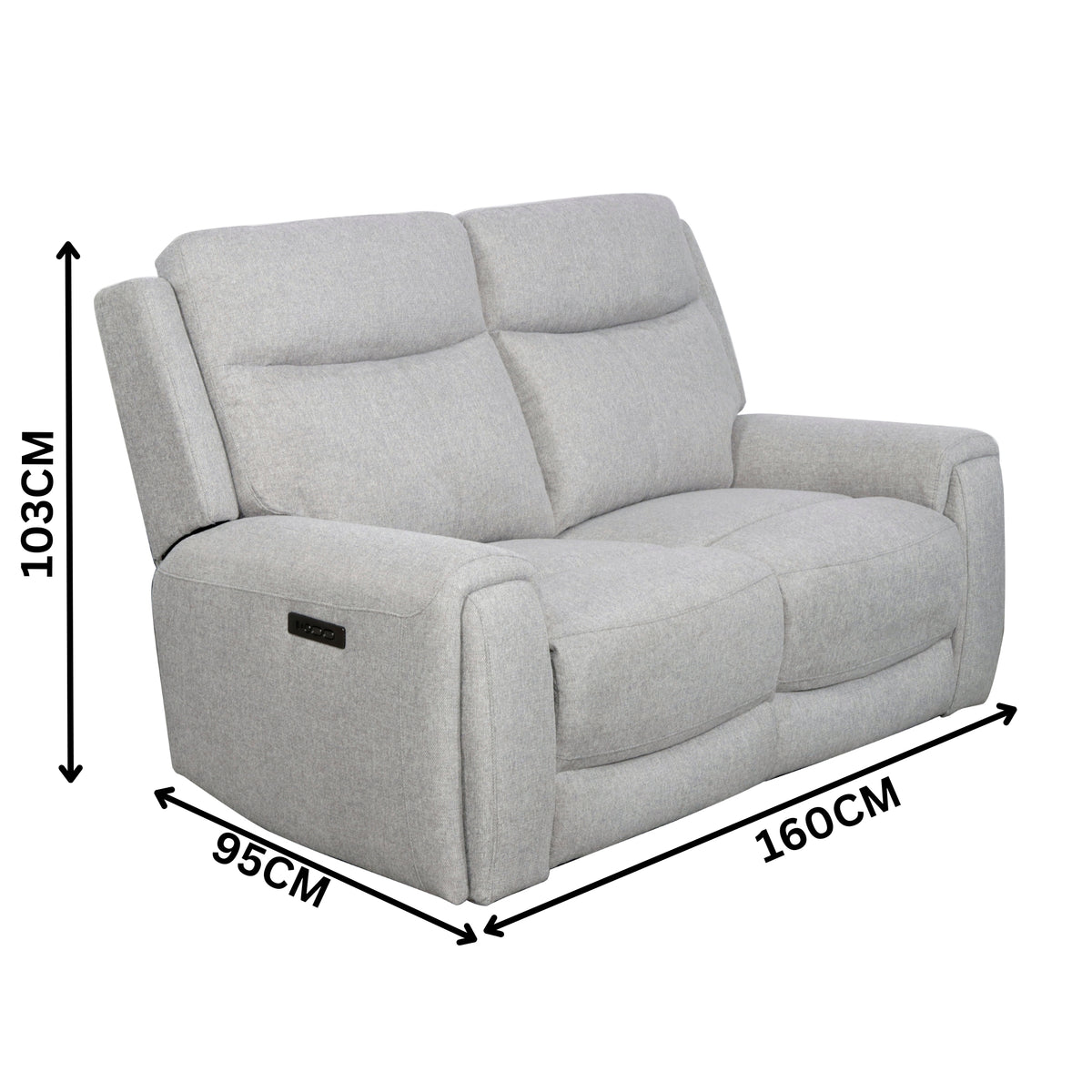 Regal 2 Seater Electric Recliner Fabric Lounge Light Grey