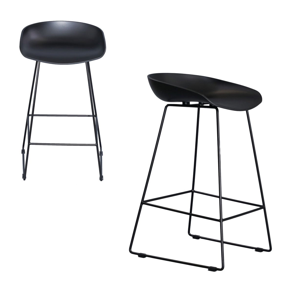 Replica Hay Set of 2 Bar Stools Kitchen Counter PP Seat Metal Leg Black