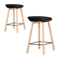 Replica Hay Set of 2 Bar Stools Kitchen Counter PP Seat Wooden Metal Leg Black Natural