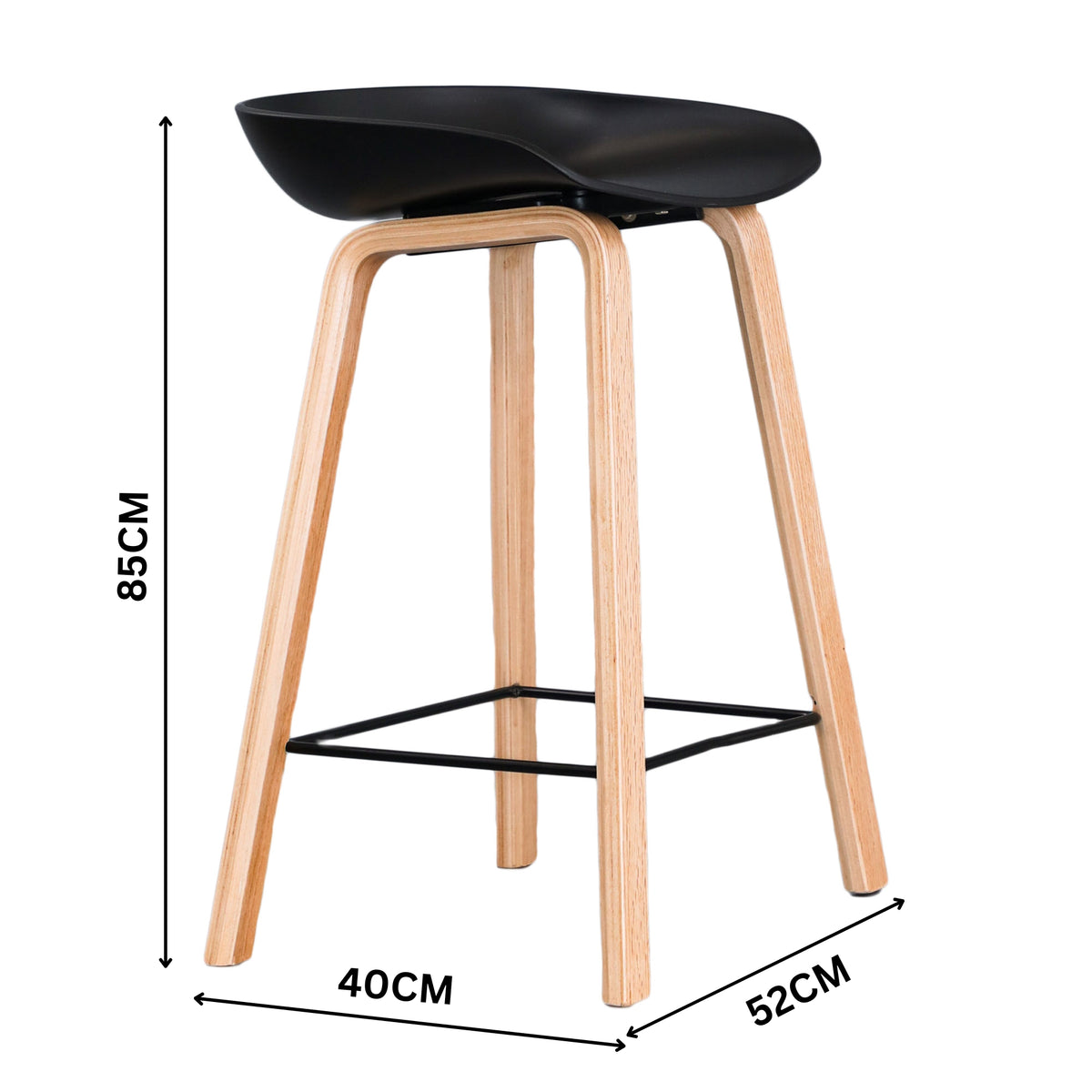 Replica Hay Set of 2 Bar Stools Kitchen Counter PP Seat Wooden Metal Leg Black Natural