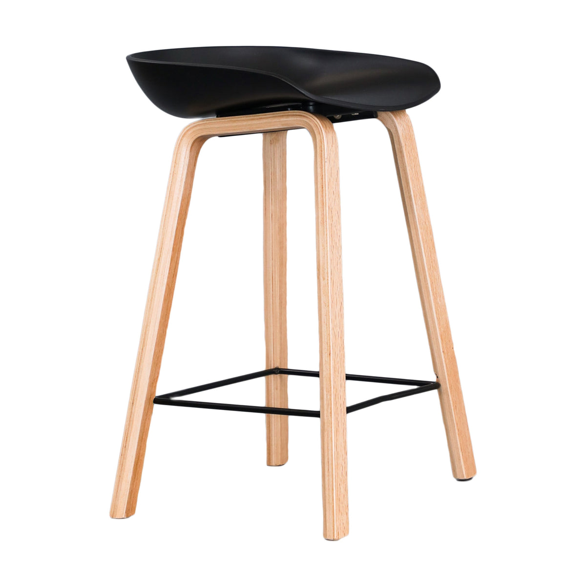 Replica Hay Set of 2 Bar Stools Kitchen Counter PP Seat Wooden Metal Leg Black Natural