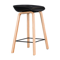 Replica Hay Set of 2 Bar Stools Kitchen Counter PP Seat Wooden Metal Leg Black Natural