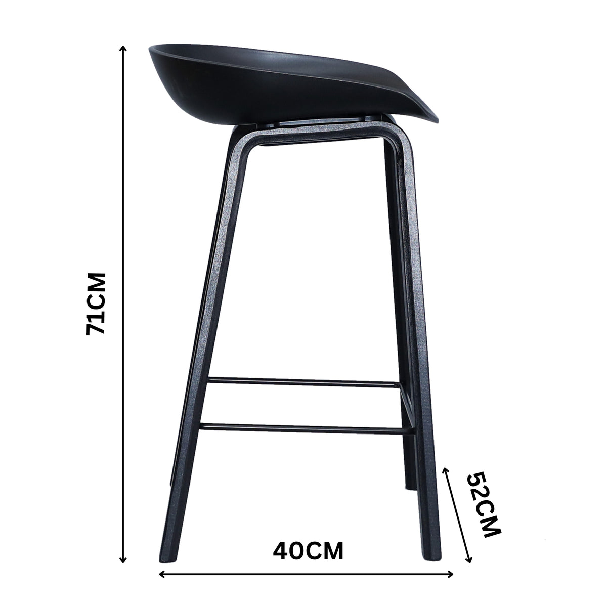Replica Hay Set of 2 Bar Stools Kitchen Counter PP Seat Wooden Metal Leg Black