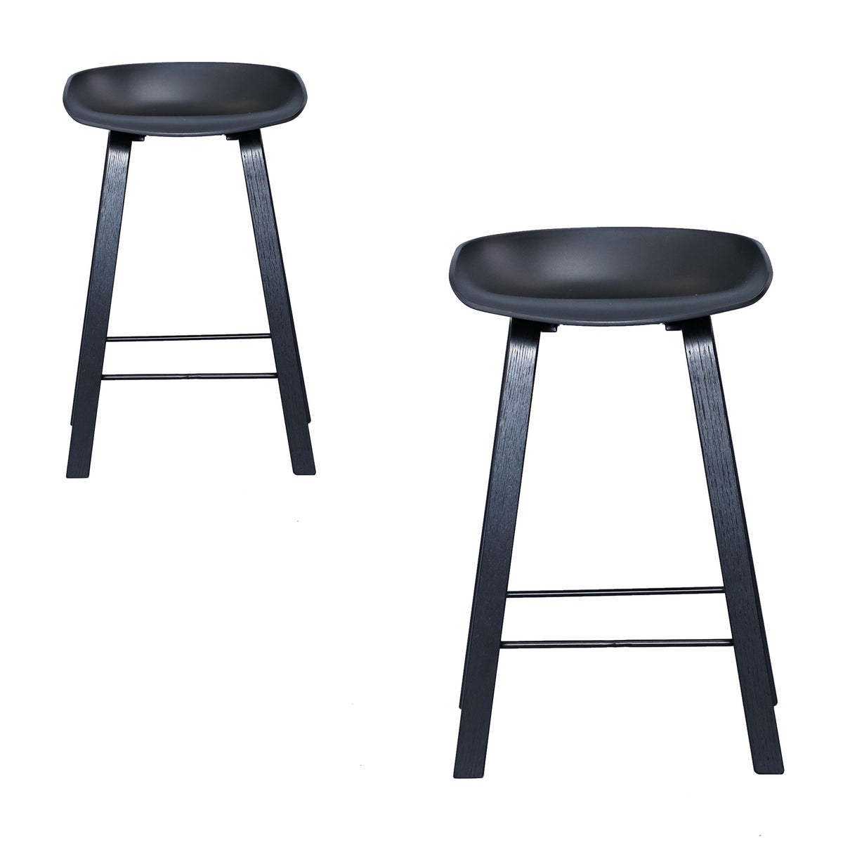 Replica Hay Set of 2 Bar Stools Kitchen Counter PP Seat Wooden Metal Leg Black