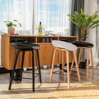 Replica Hay Set of 2 Bar Stools Kitchen Counter PP Seat Wooden Metal Leg Black