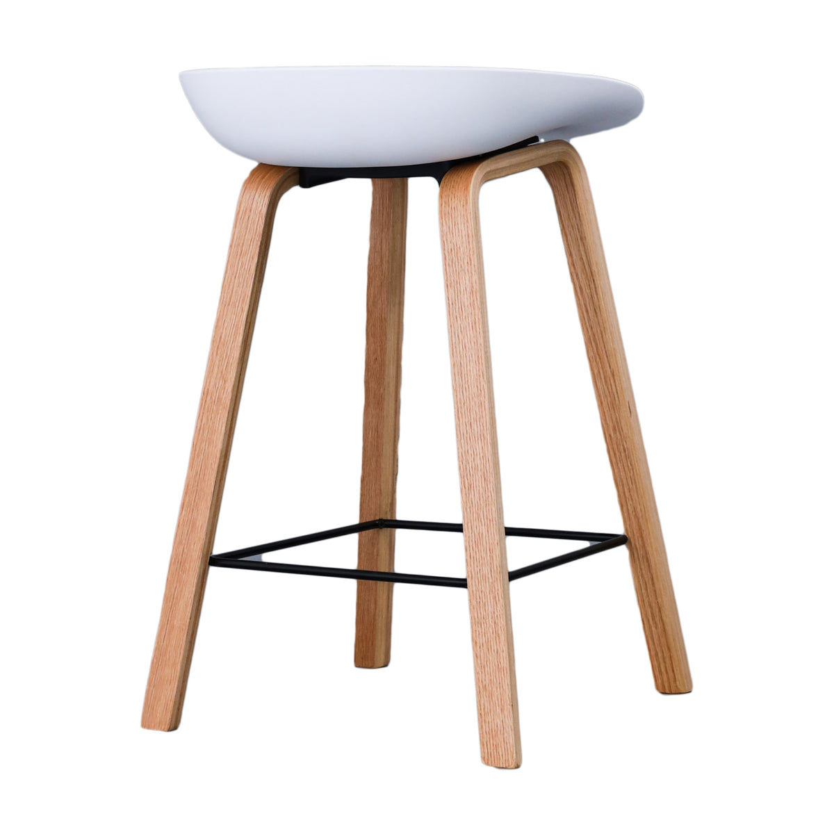 Replica Hay Set of 2 Bar Stools Kitchen Counter PP Seat Wooden Metal Leg White Natural