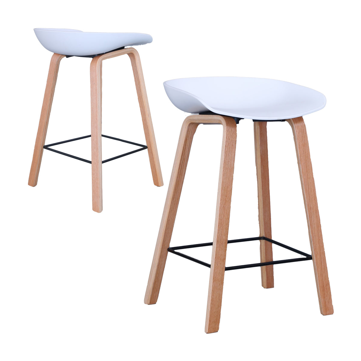 Replica Hay Set of 2 Bar Stools Kitchen Counter PP Seat Wooden Metal Leg White Natural