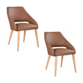 Rikko 2pc Set Genuine Leather Dining Chair Cognac Brown