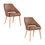 Rikko 2pc Set Genuine Leather Dining Chair Cognac Brown