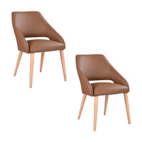 Rikko 2pc Set Genuine Leather Dining Chair Cognac Brown