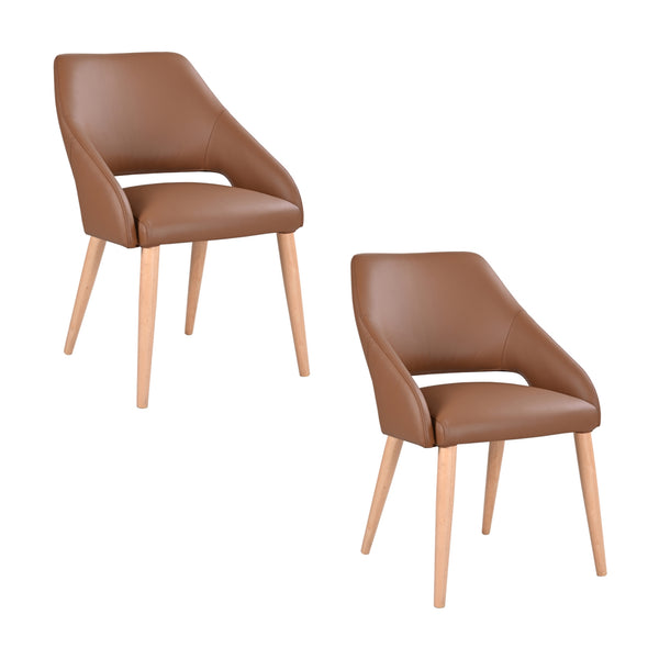 Rikko 2pc Set Genuine Leather Dining Chair Cognac Brown