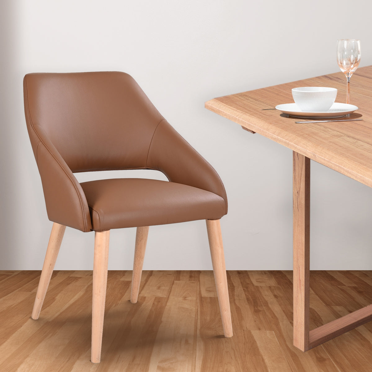 Rikko 2pc Set Genuine Leather Dining Chair Cognac Brown