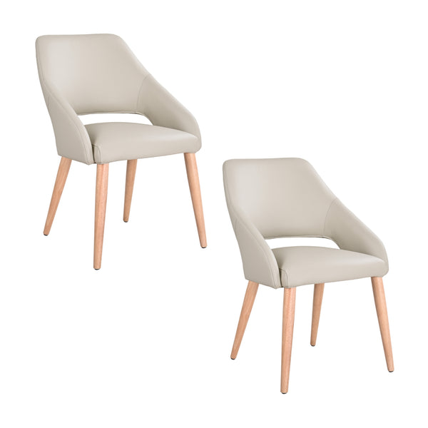 Rikko 2pc Set Genuine Leather Dining Chair Wheat Cream
