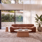 Ripley 3 Seater Sofa Tan, styled in a living room, reverse angle
