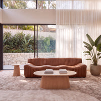 Ripley 3 Seater Sofa Tan, styled in a living room, reverse angle