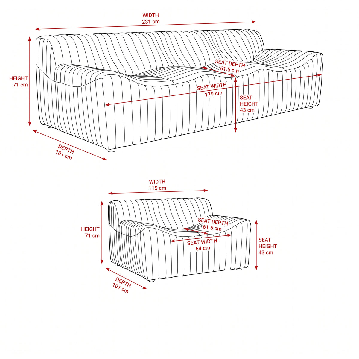 Ripley 3 Seater Sofa Tan — dimensions diagram