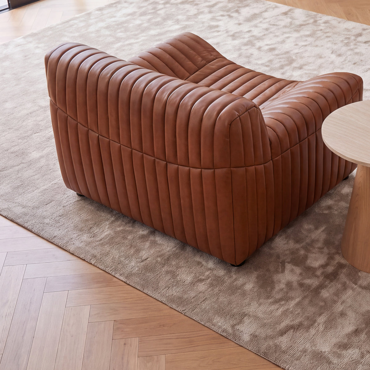 Ripley Single Seater Armchair Sofa Tan, styled in a living room, reverse angle