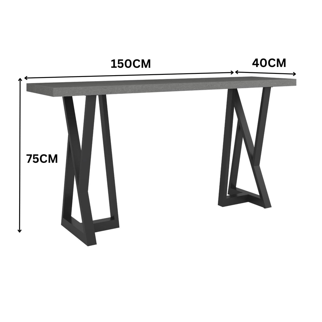 Rocky 150cm Console Table Concrete Top Dark Grey