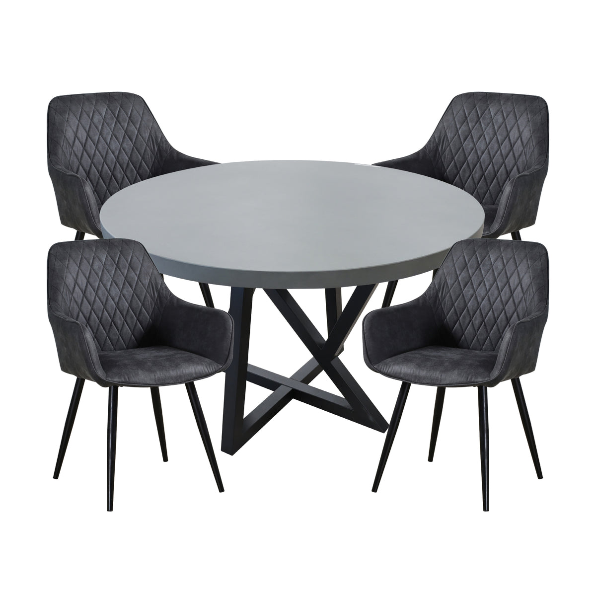 Rocky 5pc Round 12pcm Dining Table Chair Dark Grey