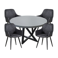 Rocky 5pc Round 12pcm Dining Table Chair Dark Grey