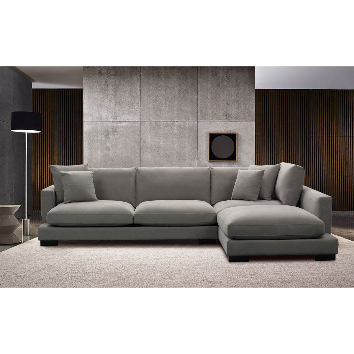 Royalty 3 Seater Sofa Fabric Uplholstered Right Chaise Lounge Couch - Grey