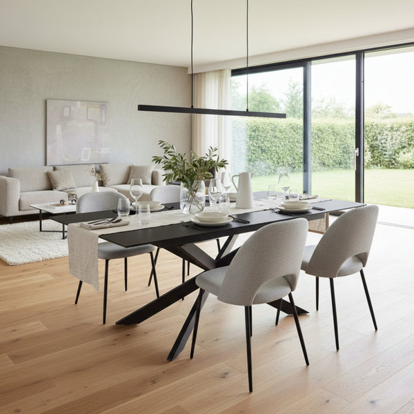 Royce 180-240cm Extendable Dining Table Ceramic Tempered Glass Top Dark Grey