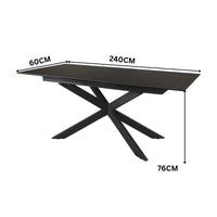 Royce 180-240cm Extendable Dining Table Ceramic Tempered Glass Top Dark Grey