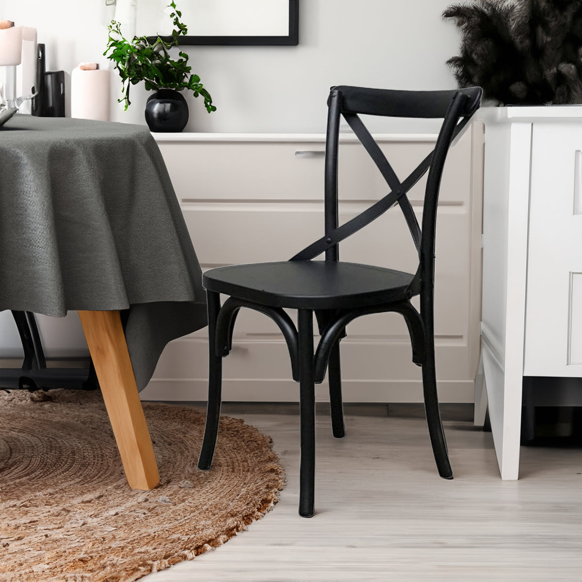 Rustica 2pc Set Dining Chair X-Back Solid Timber Wood Seat Black