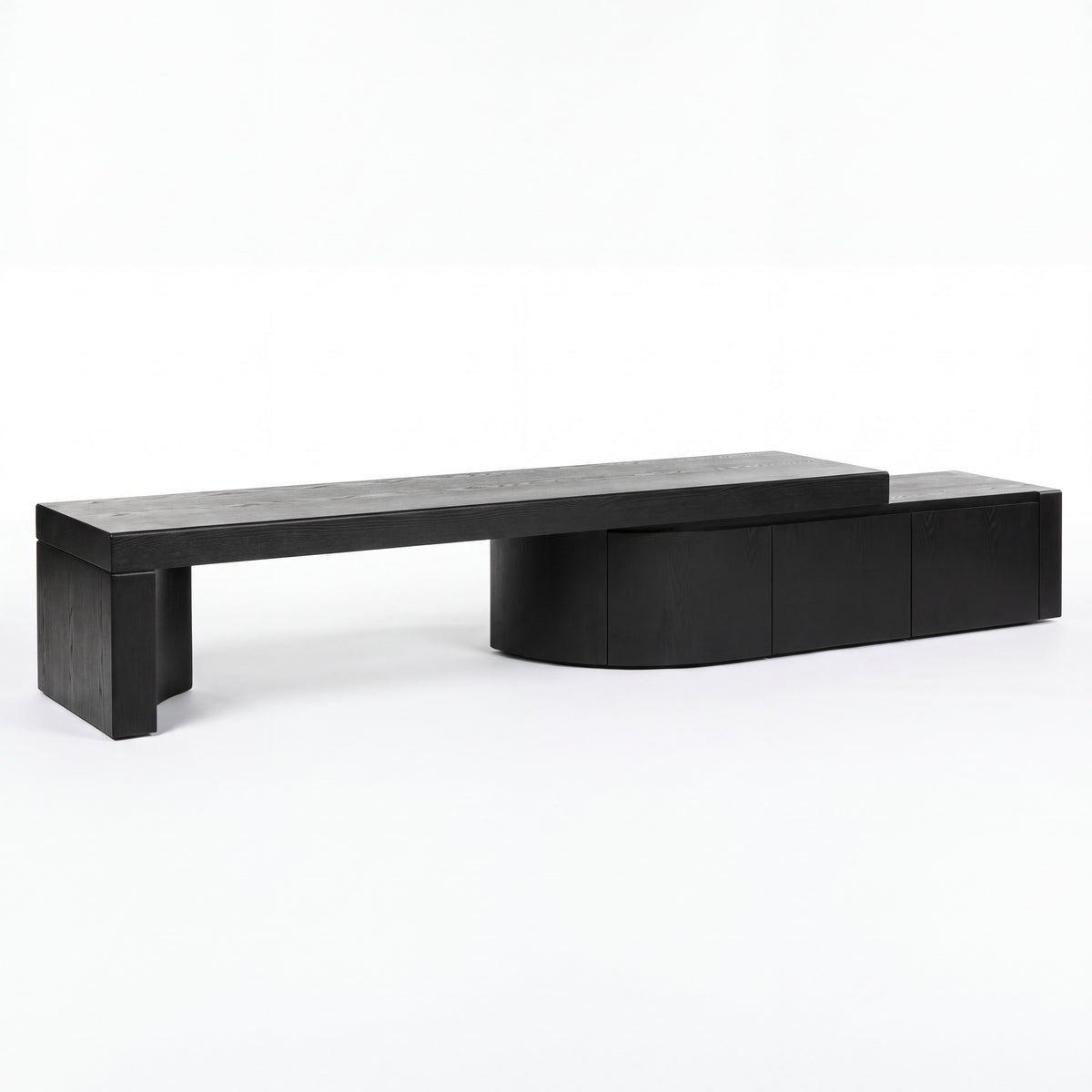 Ruvos 213-280cm Extendable ETU Entertainment TV Unit Black, angled view on a white background