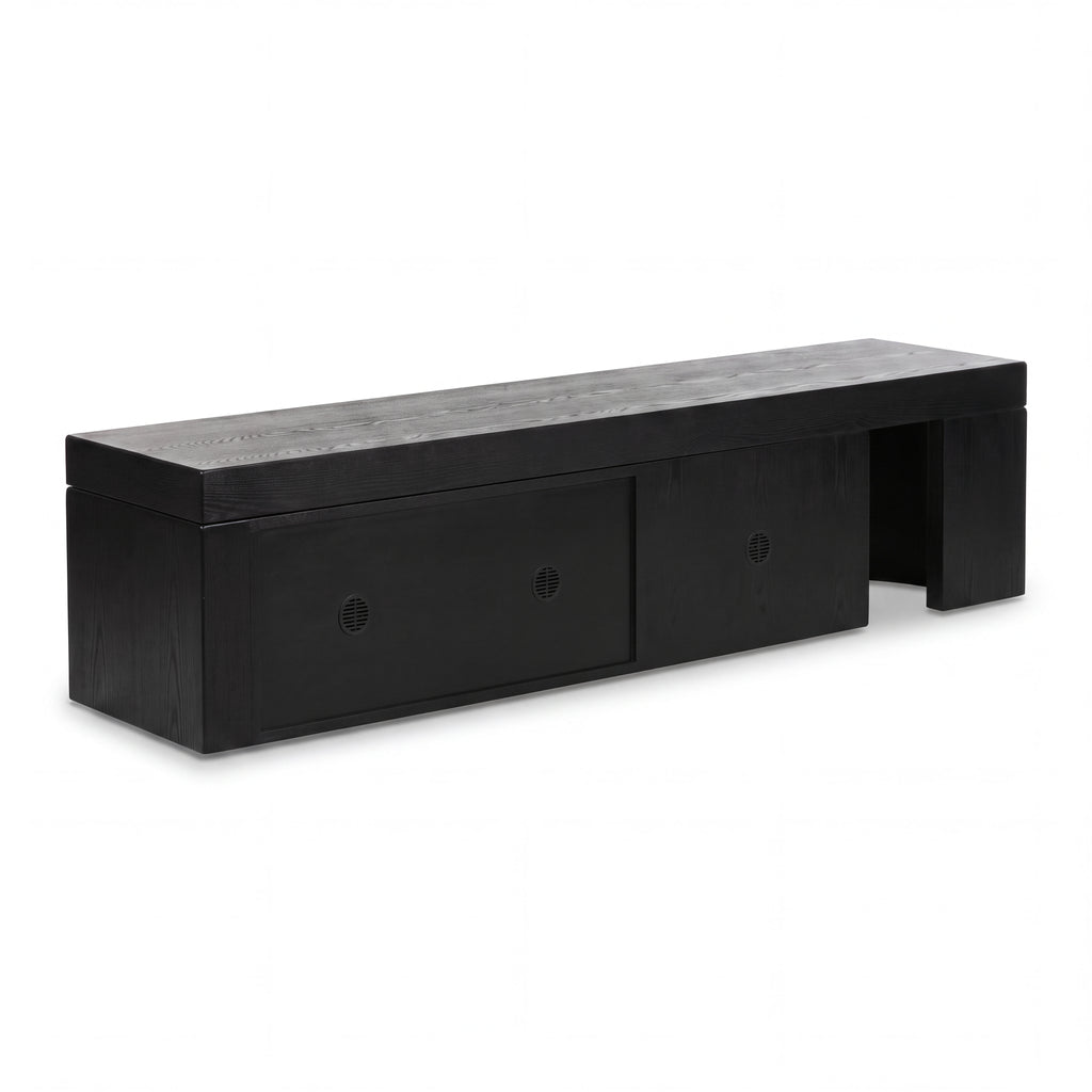 Ruvos 213-280cm Extendable ETU Entertainment TV Unit Black, rear view on a white background