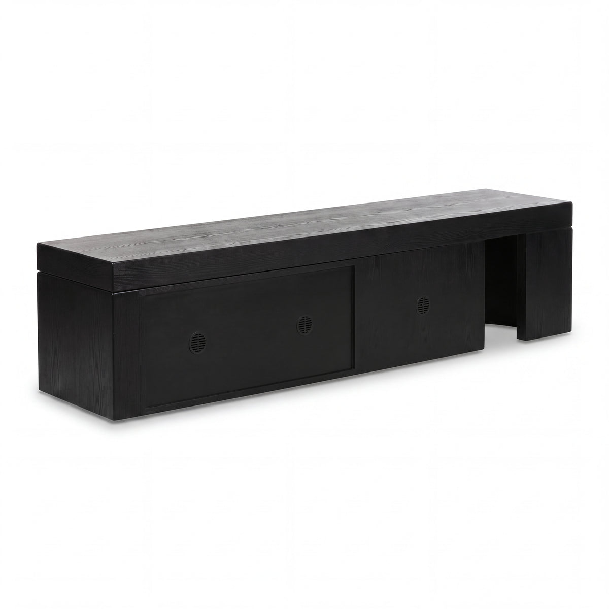 Ruvos 213-280cm Extendable ETU Entertainment TV Unit Black, rear view on a white background
