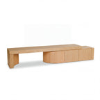 Ruvos 213-280cm Extendable ETU Entertainment TV Unit Natural Oak, angled view on a white background