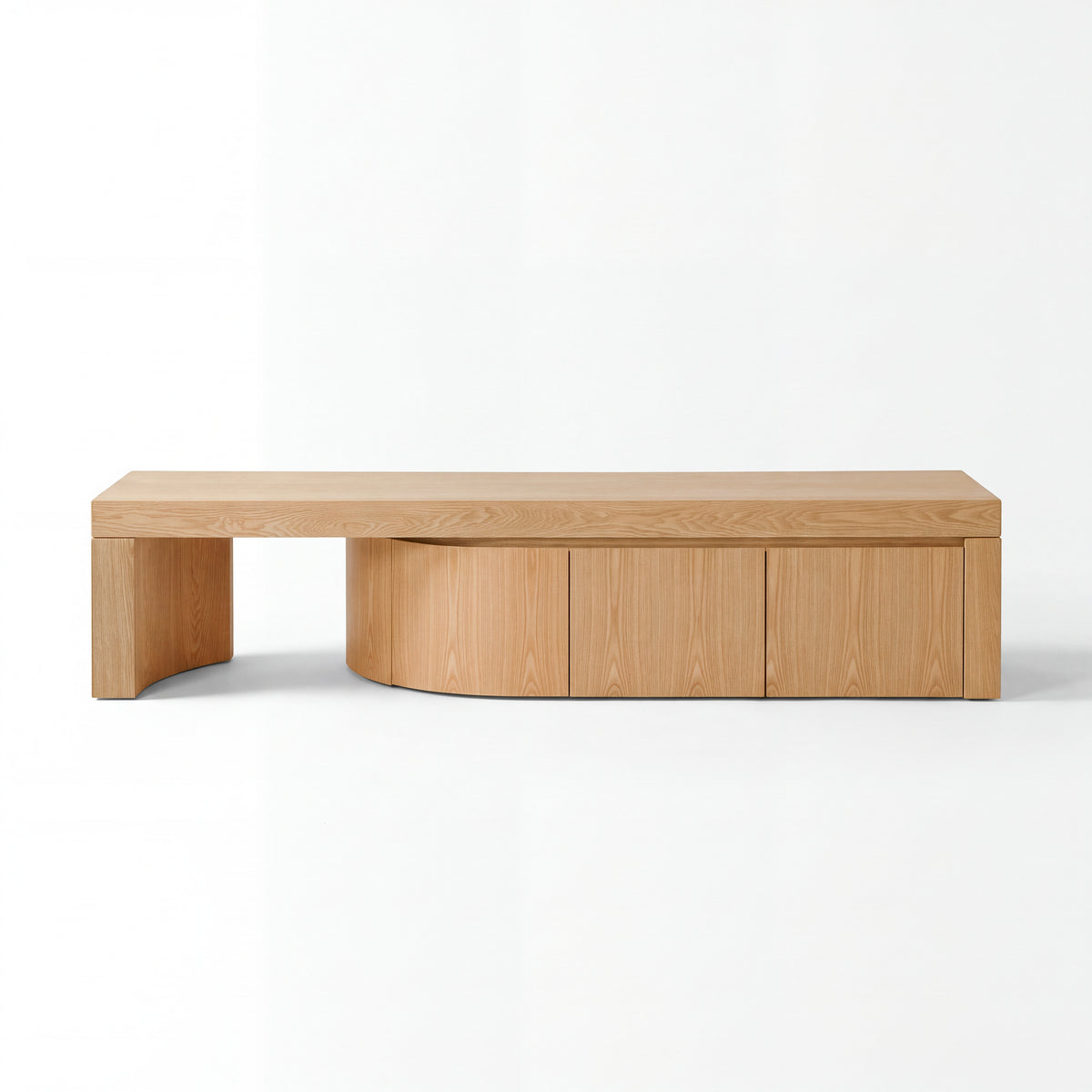 Ruvos 213-280cm Extendable ETU Entertainment TV Unit Natural Oak, front view on a white background