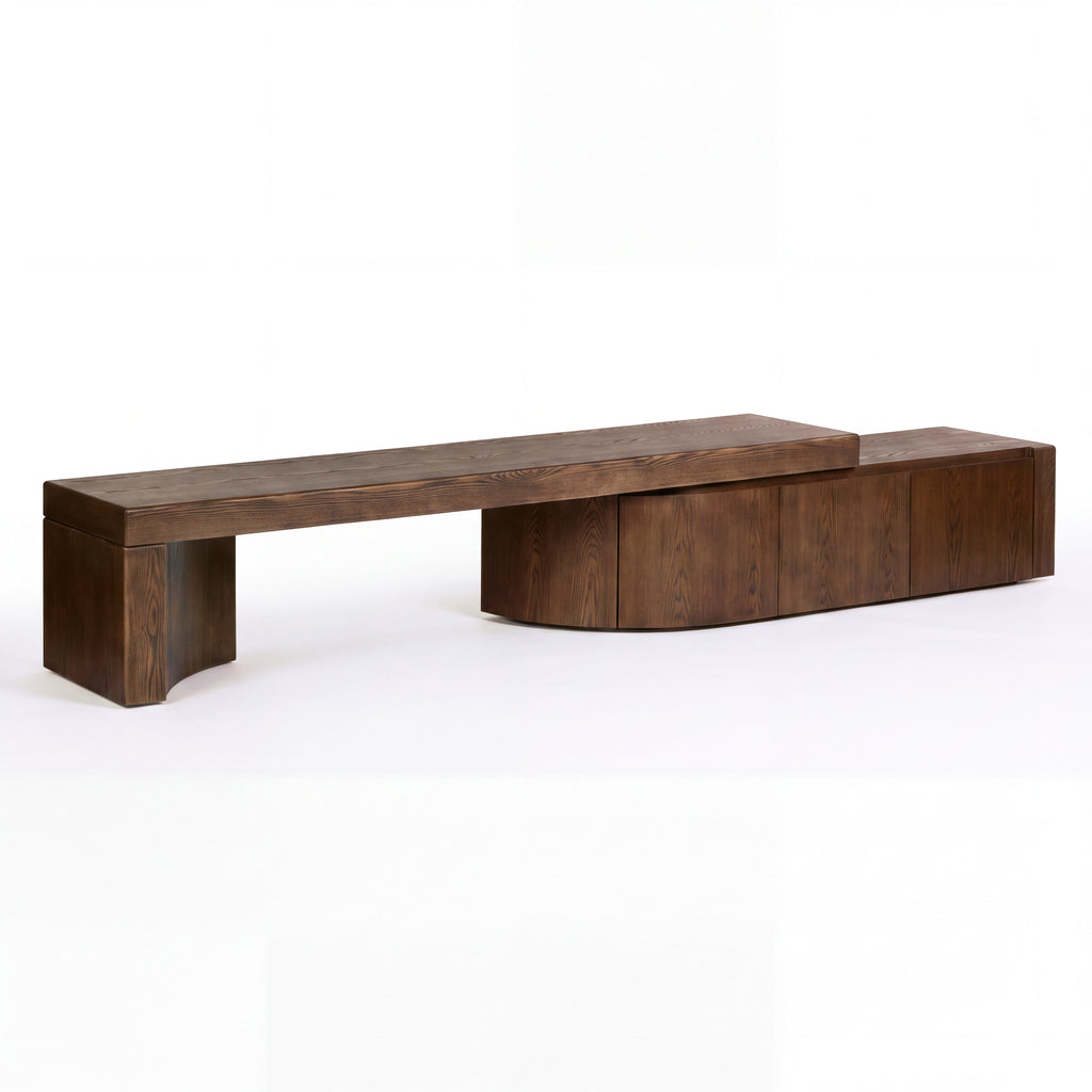 Ruvos 213-280cm Extendable ETU Entertainment TV Unit Walnut, angled view on a white background