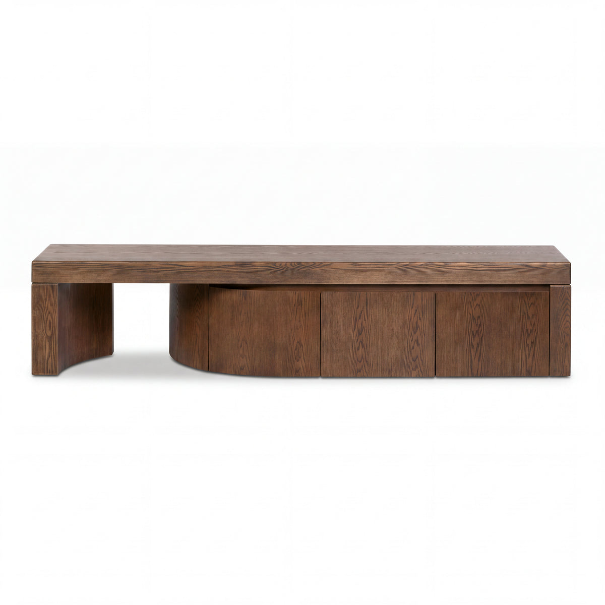 Ruvos 213-280cm Extendable ETU Entertainment TV Unit Walnut, front view on a white background