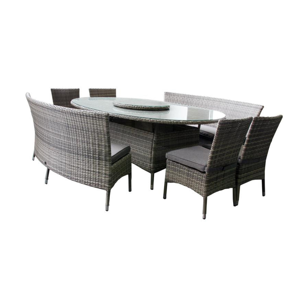 Samoa 7pc Oval Wicker Dining Table Set Grey