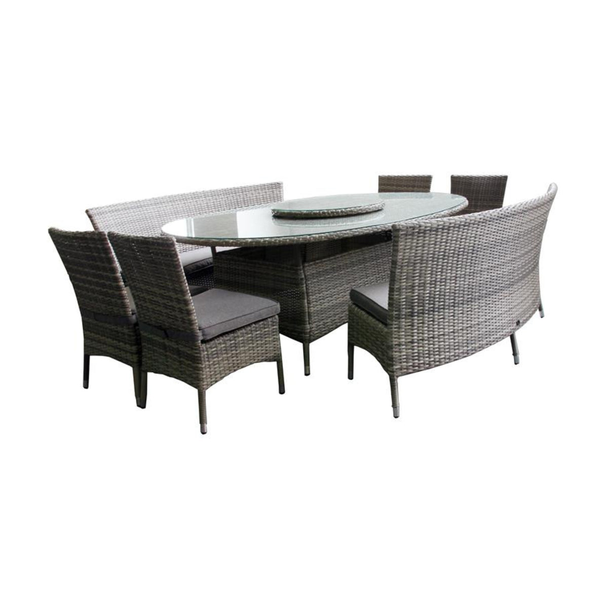 Samoa 7pc Oval Wicker Dining Table Set Grey