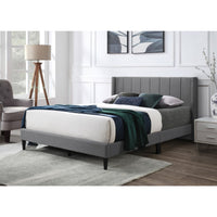 Samson Queen Bed Winged Headboard Fabric Upholstered - Charcoal