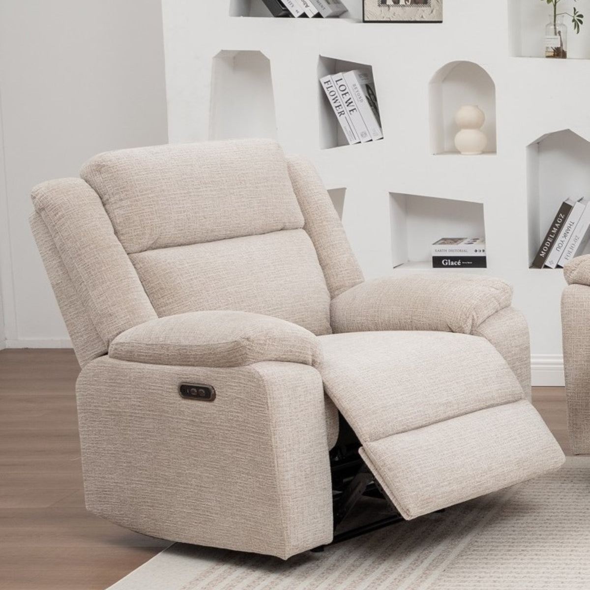 San Fino 1 Seater Electric Recliner Fabric Sofa Lounge Beige