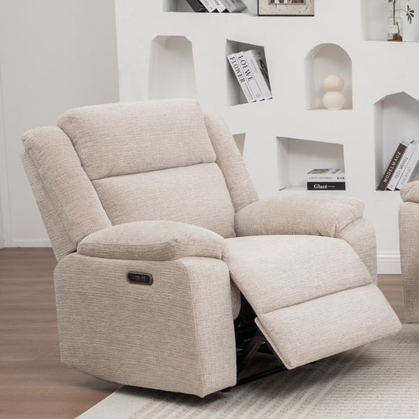 San Fino 1 Seater Electric Recliner Fabric Sofa Lounge Beige
