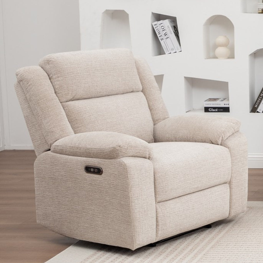 San Fino 1 Seater Electric Recliner Fabric Sofa Lounge Beige