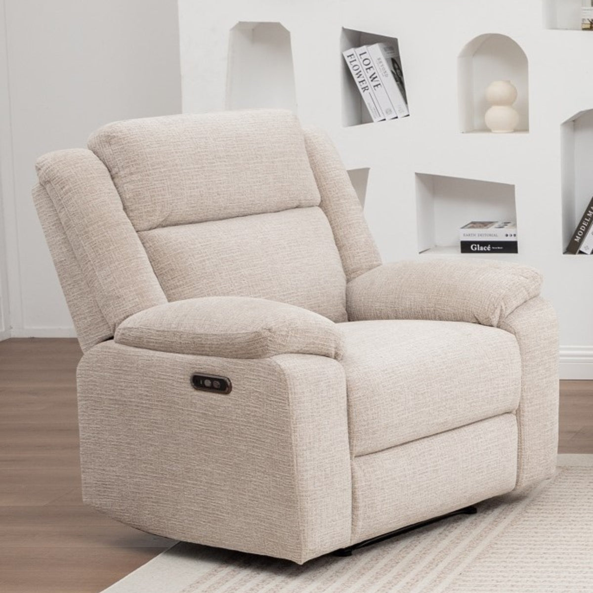 San Fino 1 Seater Electric Recliner Fabric Sofa Lounge Beige
