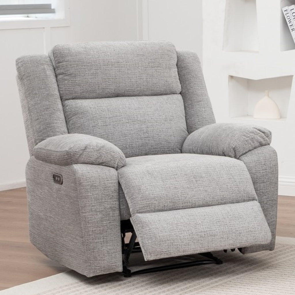 San Fino 1 Seater Electric Recliner Fabric Sofa Lounge Grey
