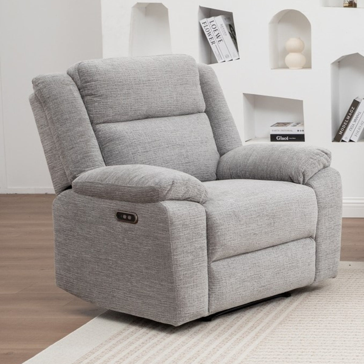 San Fino 1 Seater Electric Recliner Fabric Sofa Lounge Grey