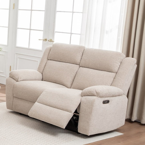 San Fino 2 Seater Electric Recliner Fabric Sofa Lounge Beige